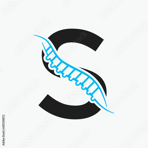 Letter S Orthopedic Health Bone Logo Design With Back Bone Icon. Bone Health Logo Sign