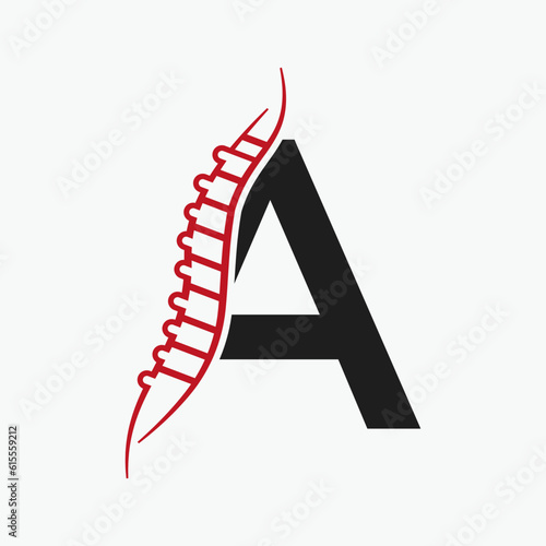 Letter A Orthopedic Health Bone Logo Design With Back Bone Icon. Bone Health Logo Sign