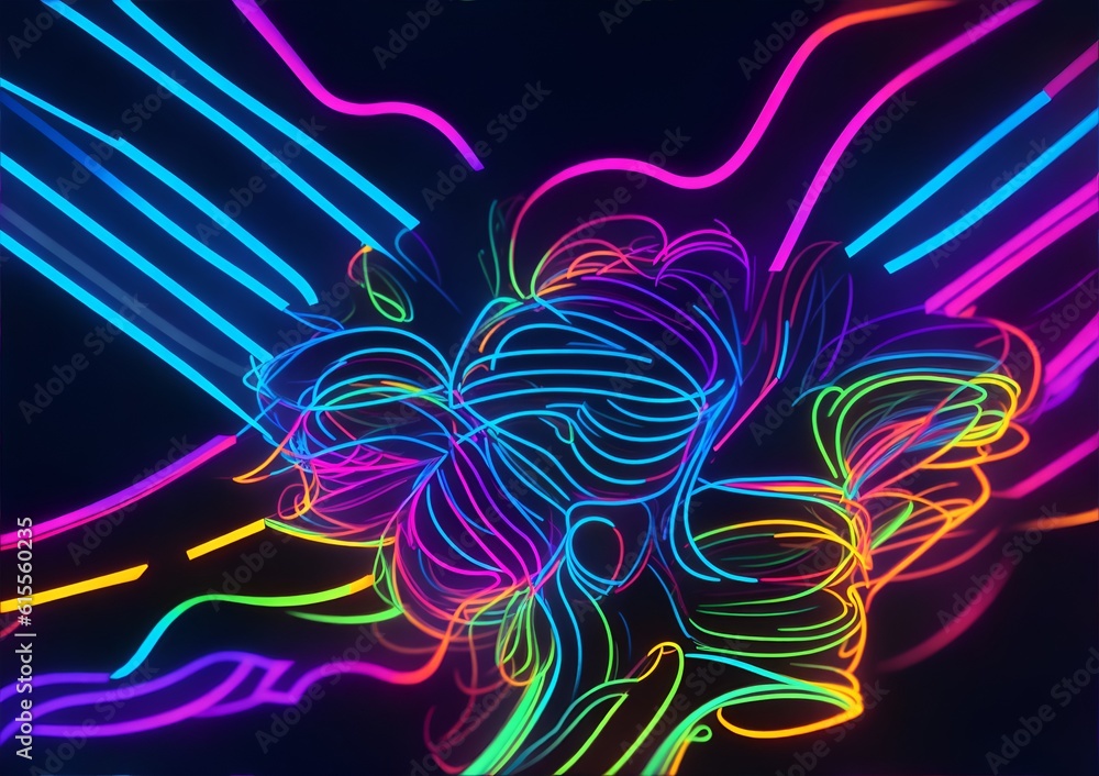 © Usman - Photo of colorful neon lines creating an abstract art on a contrasting black background