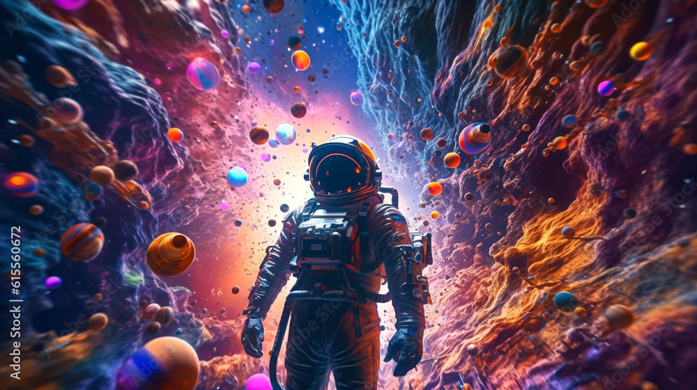 Astronaut in colourful space Astronaut in colourful space