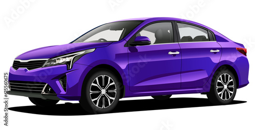 Realistic Vector Car in Purple with Gradients  Front Isometric View with shadow isolated in white