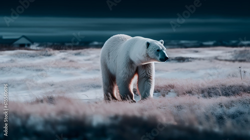 The Polar Bear in the Snow Landscape. Generative AI © PIRMYN