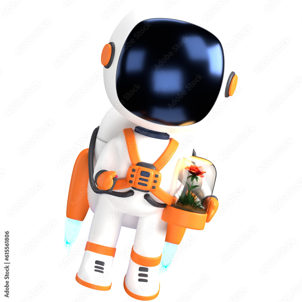 3D illustration of an astronaut flying with a jetpack 3D illustration of an astronaut flying with a jetpack