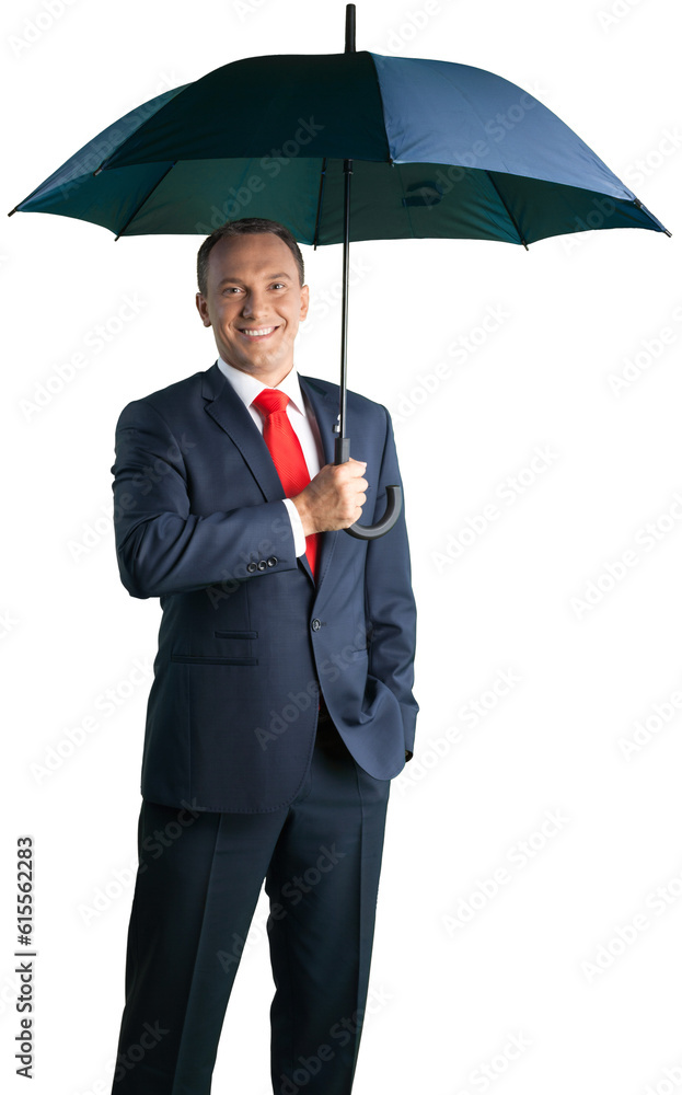 Portrait of a Smiling Businessman under Umbrella Portrait of a Smiling Businessman under Umbrella