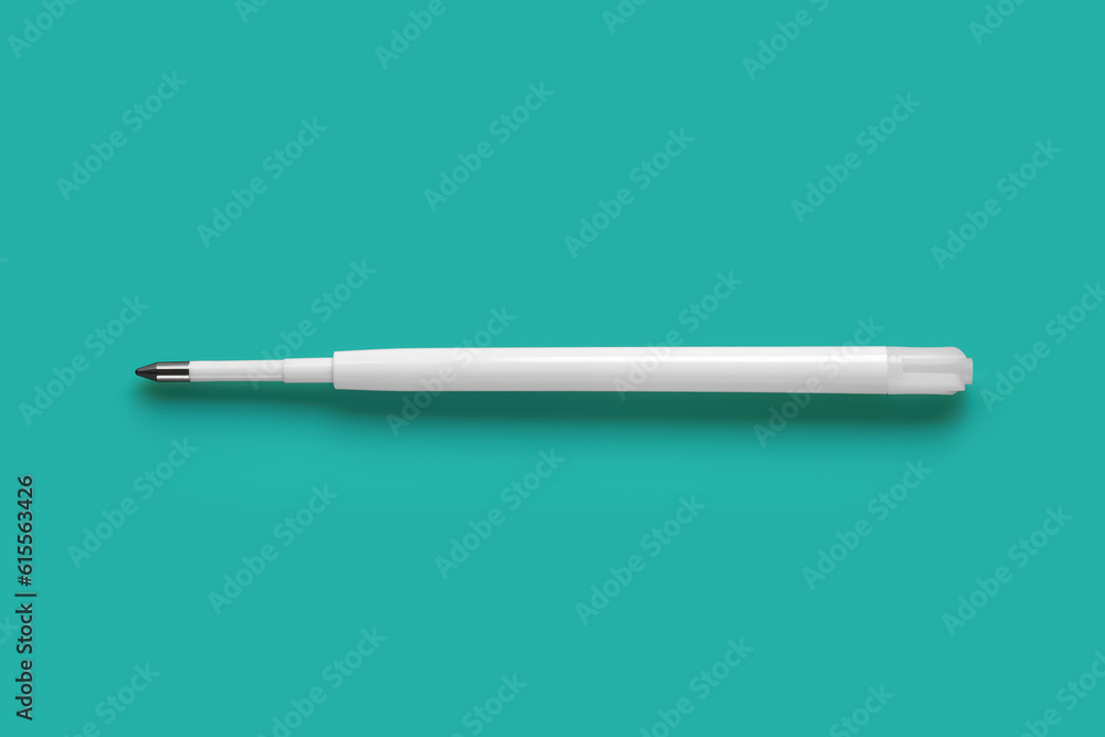 Ball pen refill. Plastic refill for a ballpoint pen. Ink refill on a green Ball pen refill. Plastic refill for a ballpoint pen. Ink refill on a green