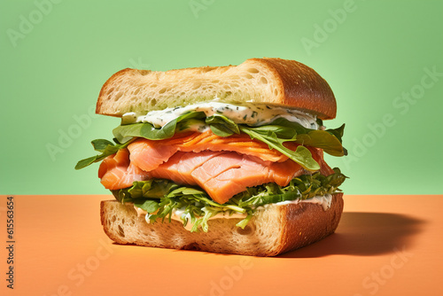 Salmon fish sandwich with vegetables
