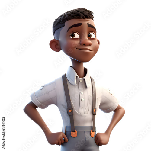 3D Render of an african american boy with hands on hips