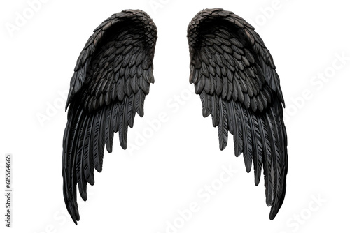 Pair of black dark angel wings isolated - Generative AI
