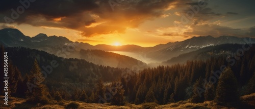 Majestic Sunset Over a Serene Mountain Landscape. Generative AI