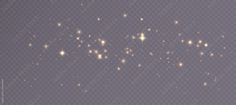 Light effect with lots of golden shiny shimmering particles isolated on transparent background. Vector star cloud with dust. 10 eps