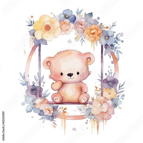 adorable happy  baby teddy bear  watercolor kids