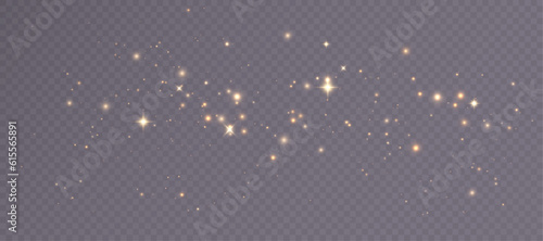 Light effect with lots of golden shiny shimmering particles isolated on transparent background. Vector star cloud with dust. 10 eps