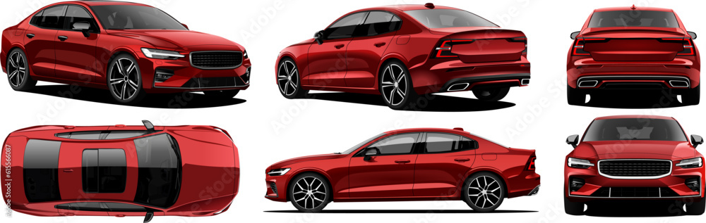 © Yacine - realistic vector car in red color with gradients. front, back, side, top view © Yacine - realistic vector car in red color with gradients. front, back, side, top view