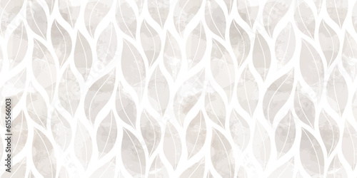 Watercolor leaves seamless vector pattern. Line leaf background, textured jungle print.
