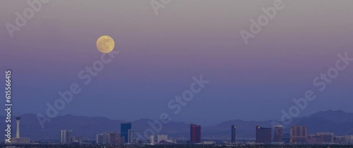 Moon rising over Las Vegas Strip
