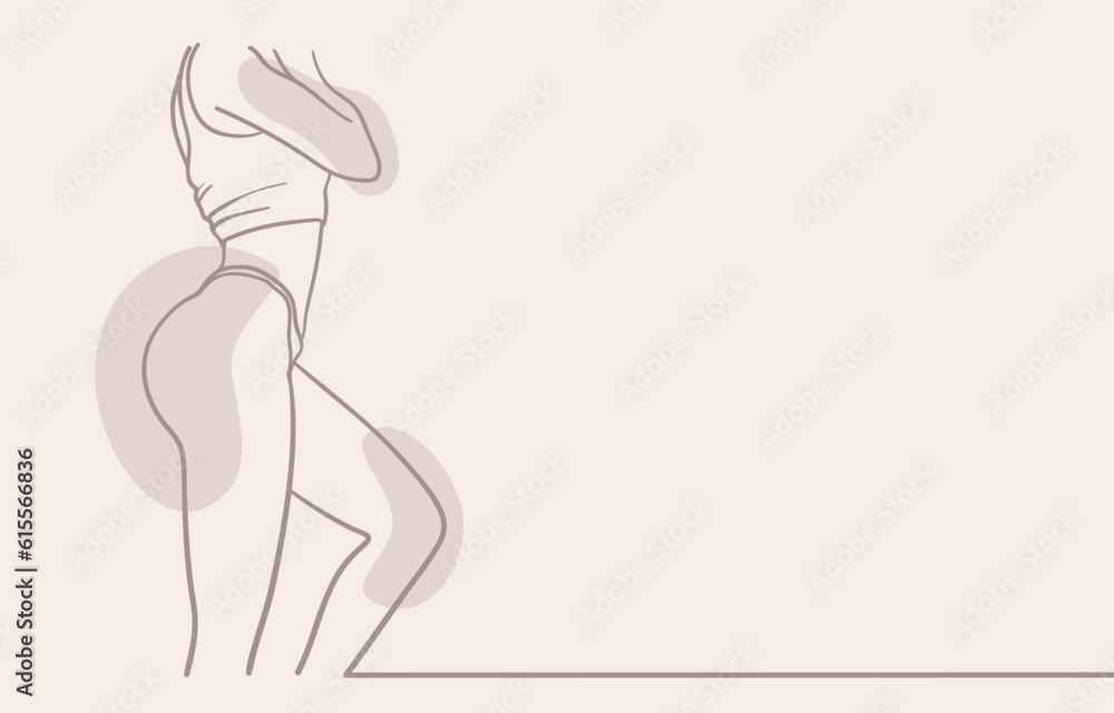 Female body with beige spots, label design, cosmetics design, sports body. Vector outline illustration Female body with beige spots, label design, cosmetics design, sports body. Vector outline illustration