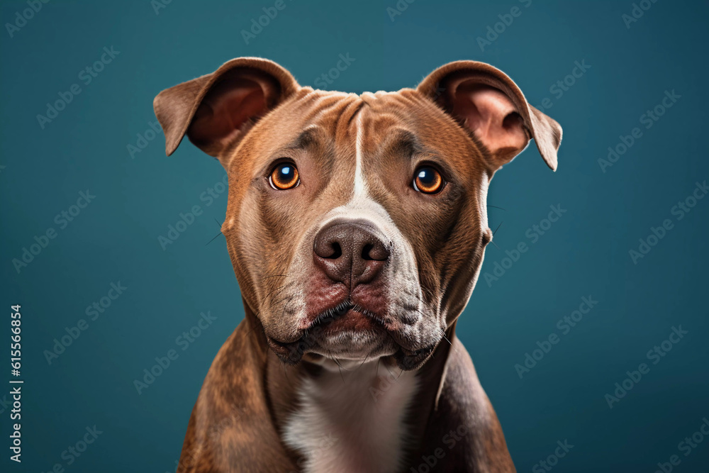 The Soulful Stare: Front-Facing Pit Bull on Seamless Background - Generative AI