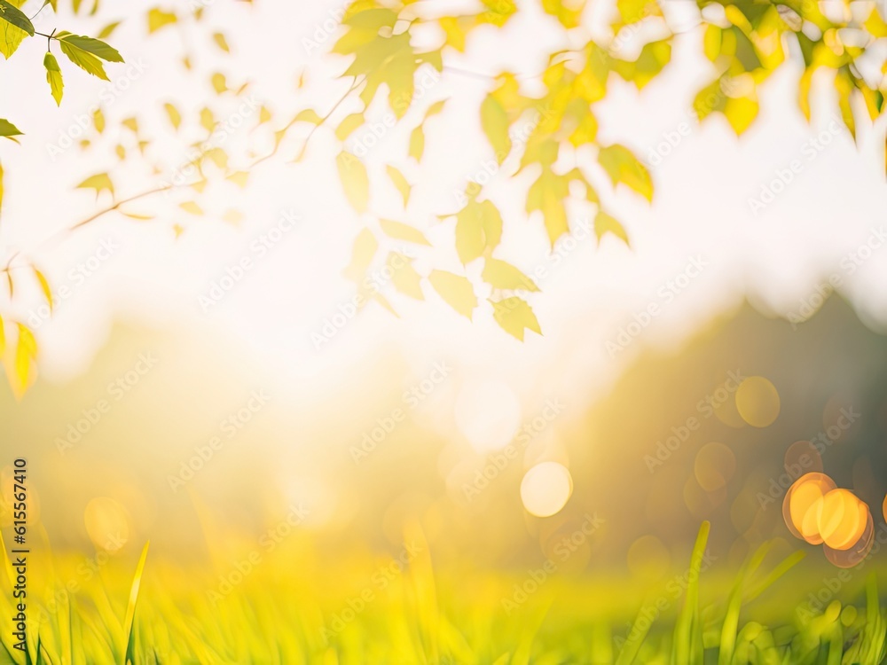 Fototapeta premium Magic blur bokeh nature morning sun on summer. ai generative