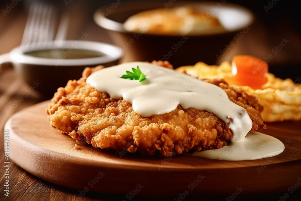 Delicious Chicken Fried Steak on Wooden Table Created with Generative AI Tools Delicious Chicken Fried Steak on Wooden Table Created with Generative AI Tools