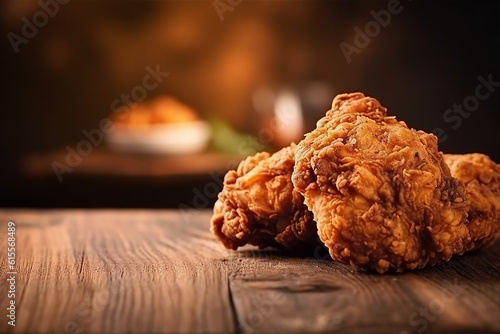 Delicious Fried Chicken on Wooden Table Created with Generative AI Tools
