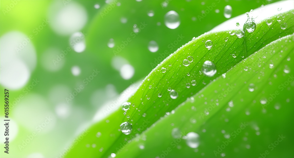 Close-up shot of morning leaves in a fresh garden. Generative AI Close-up shot of morning leaves in a fresh garden. Generative AI
