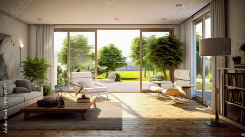 3D render Nature's Haven- A Serene Fusion of Living Room and Garden relax view for Tranquility and Harmonious Connection interior design.jpg © Nuchjara