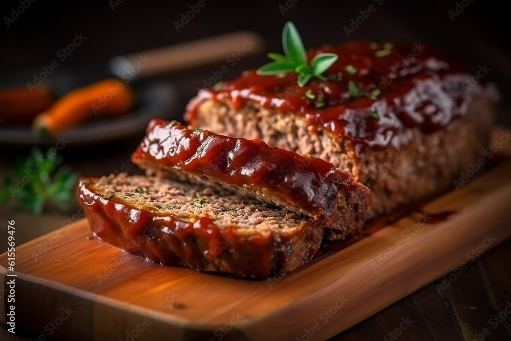 Delicious Meatloaf on Wooden Table Created with Generative AI Tools Delicious Meatloaf on Wooden Table Created with Generative AI Tools