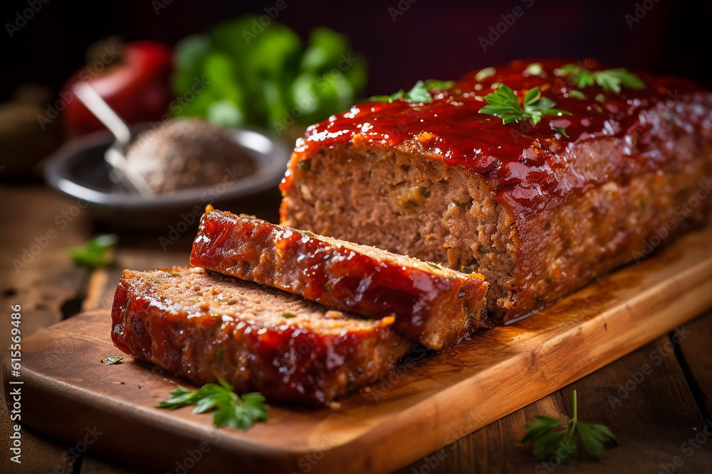 Delicious Meatloaf on Wooden Table Created with Generative AI Tools
