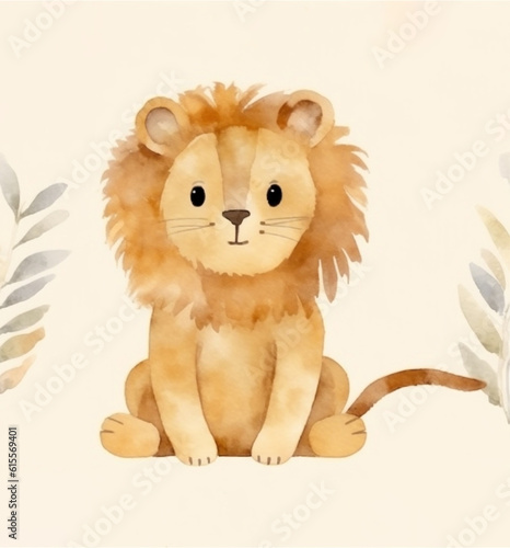 seamless patter illustration of cute lion on beige background  ai generated 