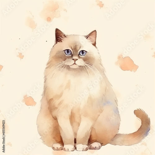 seamless patter illustration of cute cats on beige background, ai generated