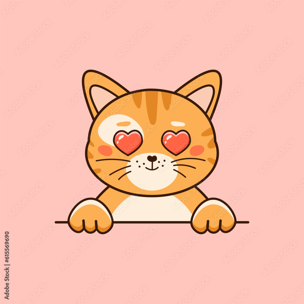 Sweet red cat in love with heart eyes in cartoon style. Vector illustration Sweet red cat in love with heart eyes in cartoon style. Vector illustration