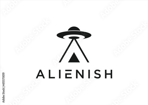 letter a with ufo logo design vector silhouette illustration