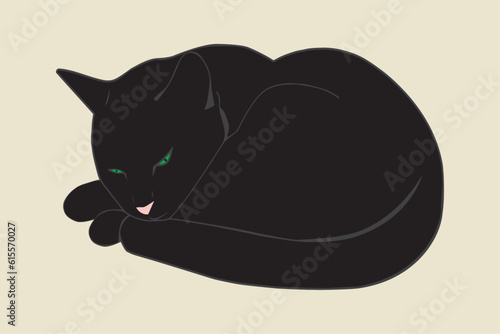 Illustrated sleeping black cat postcard