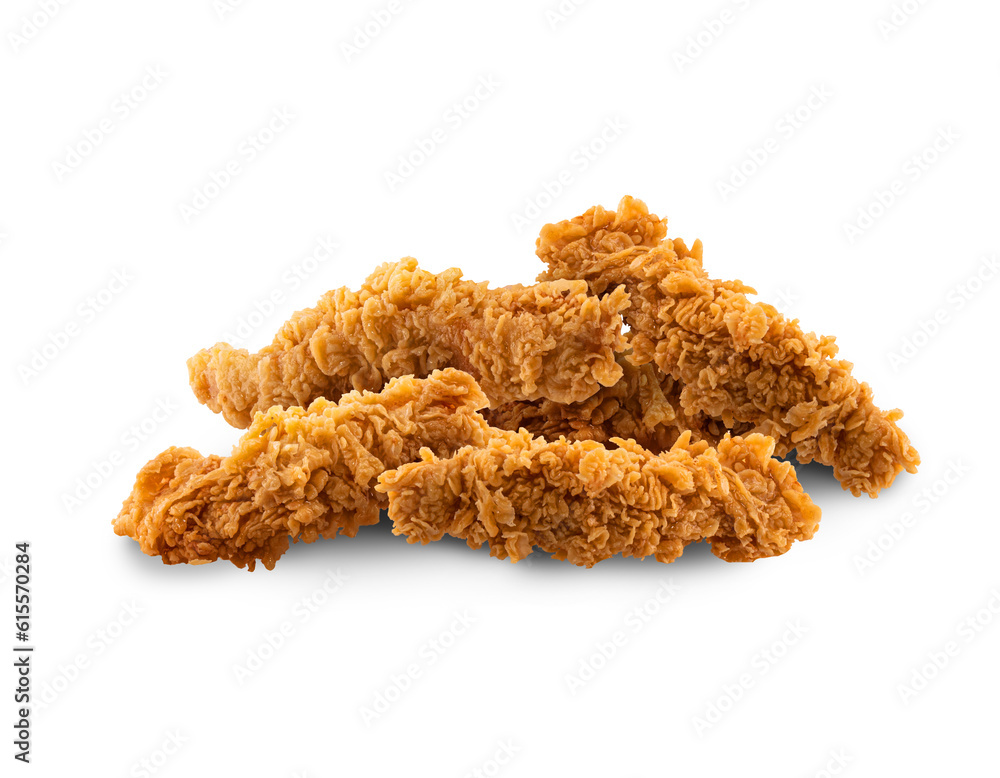 Fried Chicken breast hot crispy chicken tenders five pieces isolated on