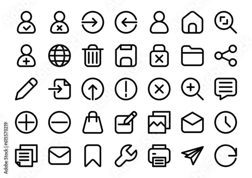User interface (outline) icons set. The collection includes in business development, programming, web design, app design, and more.