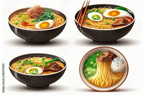 Ramen noodle set with beef and egg in bowl