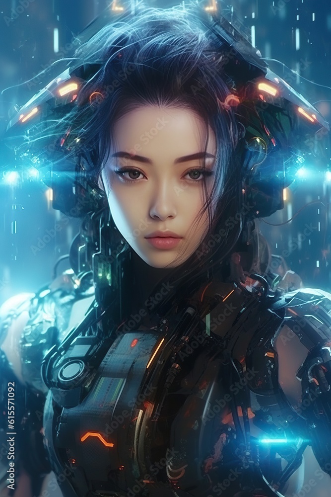 Illustration of a cyborg woman and Ai technology background , AI Generated Illustration of a cyborg woman and Ai technology background , AI Generated