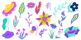 Naive Vibrant Flower set isolated. Spring plant naive style. Cartoon vector illustration. Daisy simple vibrant flora