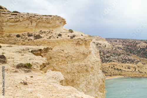 Limestone cliffs on the Mediterranean coast of Crete, Greece 