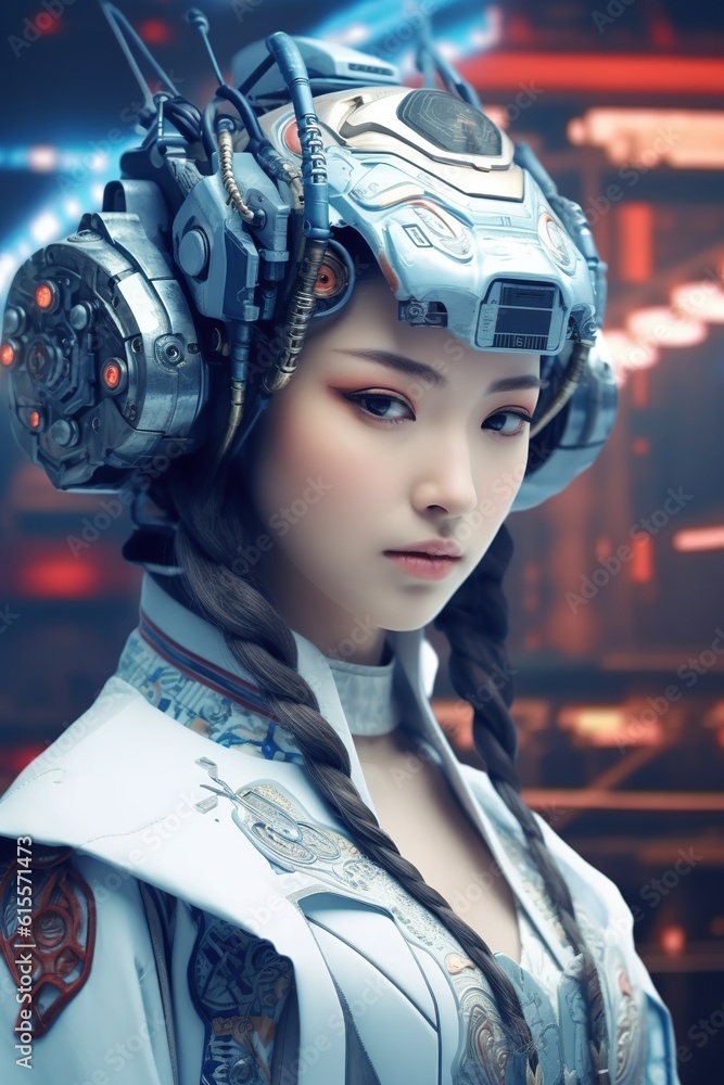 Illustration of a cyborg woman and Ai technology background , AI Generated Illustration of a cyborg woman and Ai technology background , AI Generated