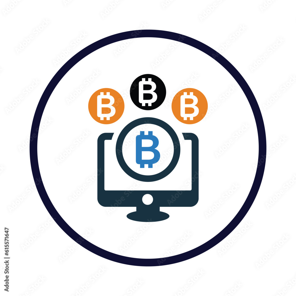 Bitcoin, Online, computer, Currency Payment Icon