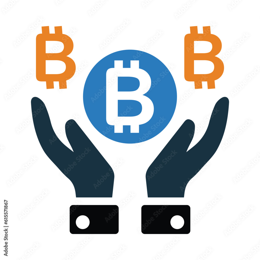 Bitcoin, digital currency, hand, bitcoin fund, cryptocurrency on hand icon Bitcoin, digital currency, hand, bitcoin fund, cryptocurrency on hand icon