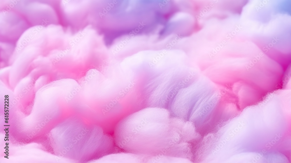 Colorful pink fluffy cotton candy background, soft color sweet candyfloss, abstract blurred dessert texture Generative AI