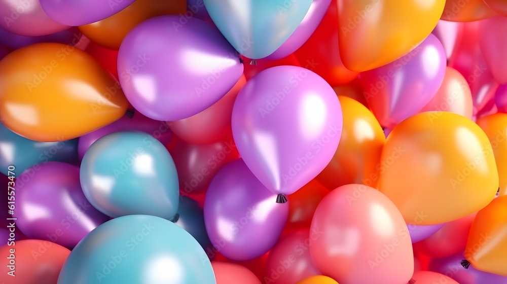Colorful balloons background, 3d render of colorful balloons for birthday party.