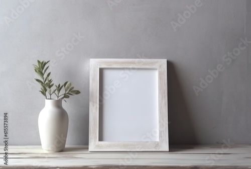 Rustic Frame Mock up Minimalist Product Backdrop Background Neutral Minimalist Simple Minimal Color, Beige, Tan, White with Vase of Leaves Flowers