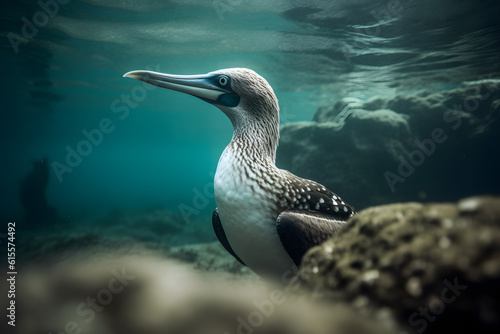 Blue-footed Booby on water. Generative AI