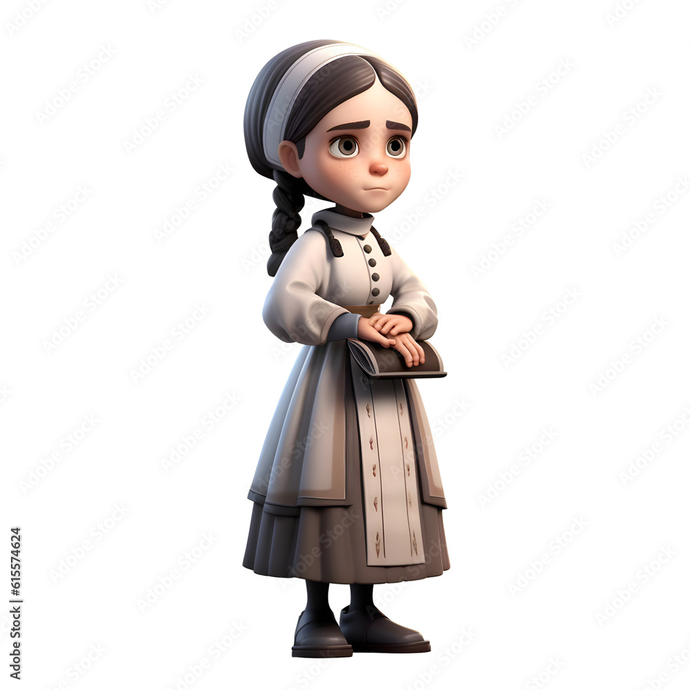 3D Render of a little girl with a bag in her hand