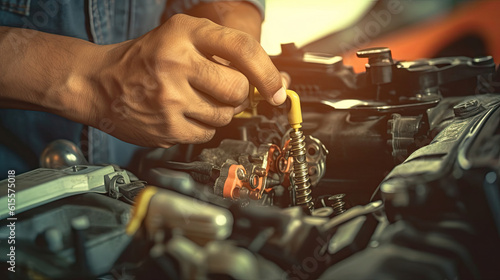 A mechanic is repairing a car