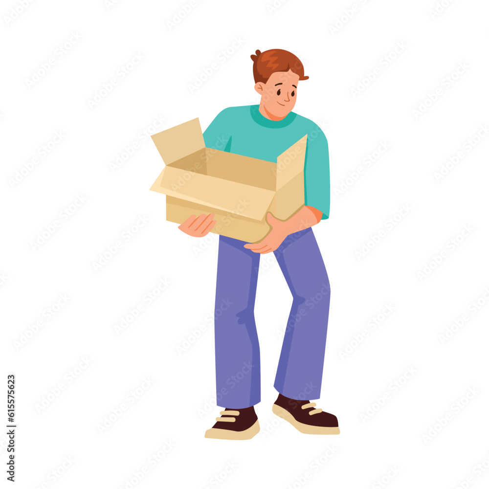 House Cleaning with Young Man Carry Cardboard Box Vector Illustration House Cleaning with Young Man Carry Cardboard Box Vector Illustration