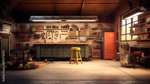 Interior garage with mechanic tools photo
